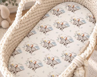 Hello Little One Fitted Moses Basket Sheet, Elephant Baby Crib Sheet, Elephant Bassinet Sheet, Moses Basket Fitted Sheet, Stork Baby Sheet
