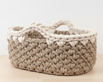 Crochet Nappy Caddy Pattern, Crochet Diaper Caddy pattern, crochet oval storage basket pattern.