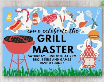 Invitación a la fiesta de cumpleaños de Grill Master; Invitación a fiesta, barbacoa de verano, invitación a fiesta al aire libre, Día del Padre