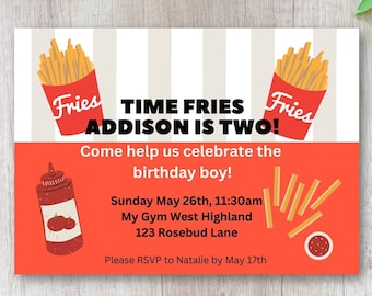 Time Fries, Birthday Party Invitation, Time Flies Birthday Invite, Fried Food Party