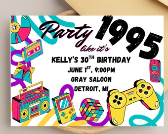 Party Like It's 1993, 1994, 1995, Thirtieth Birthday Invitation Template, Downloadable Invite, Retro Invite, Evite, 90's Birthday Party