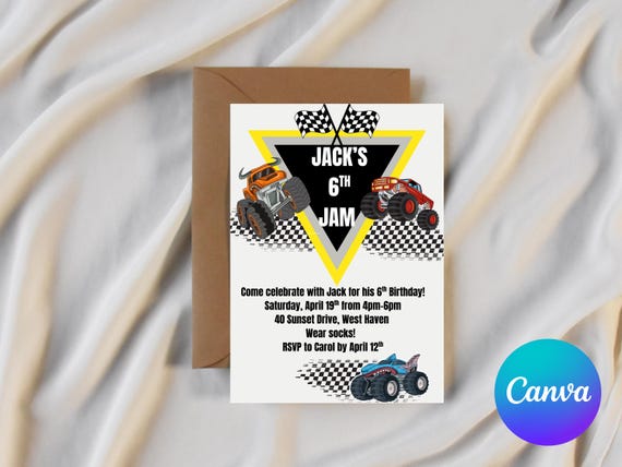 Monster Jam Birthday Party, 3rd, 4th, 5th, 6th, 7th Jam Invitation, Digital Download, Evite, Invite, Monster Truck Bday Party, Toddler Boy