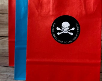 Set of 12 Pirate Treat Bag Thank You Stickers, Pirate Sticker, Favor Bag Label Custom