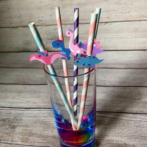 Girl Dinosaur Princess Paper Party Straws Set of 10