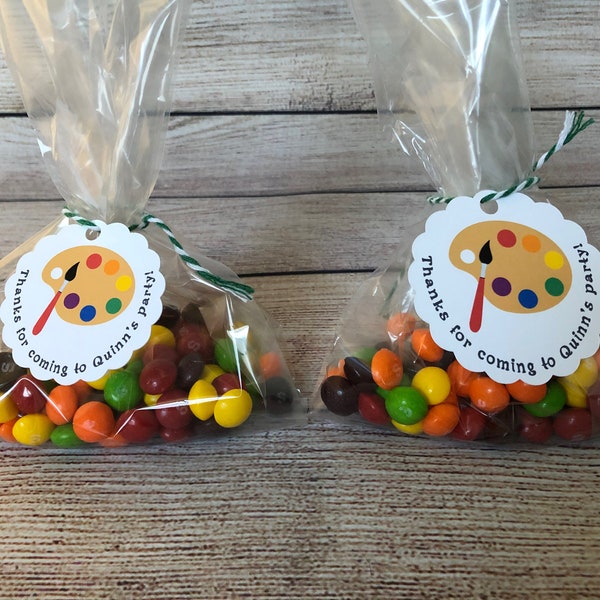 Set of 6 Paint Art Party Treat Bag Tags, Favor Bag Label, Custom Personalized Thank You