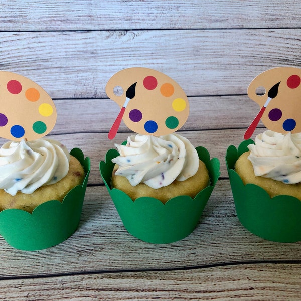 Paint Party Cupcake Toppers, Art Party Cupcake Toppers, Birthday Cupcake Toppers Set of 12