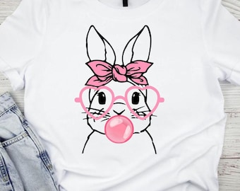 Cute bunny svg, bubblegum bunny, bunny face svg, easter bunny svg, rabbit png, bandana svg, instant download, silhouette, cricut, cut file