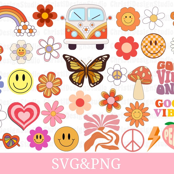 Boho Hippie Svg, Retro Svg, Groovy Svg, Boho Flower Svg, Boho Hippie Clipart, Retro Flower Svg, Retro Cut File, Flower Svg, Retro Daisy Svg