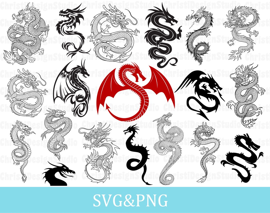Dragon Svg Bundle, Dragon Silhouette, Dragon Logo, Dragon Cut File ...