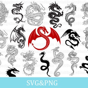 Dragon Svg Bundle, Dragon Silhouette, Dragon Logo, Dragon Cut File, Dragon Clipart, Dragon Vector, Dragon Tatoo, Cut files For Cricut