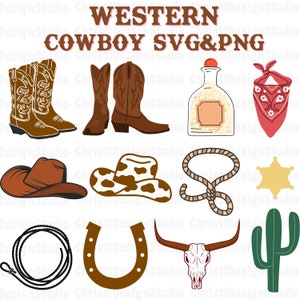 Cowboy-Svg-Bundle, Cowboystiefel, Kuh-Schädel-Svg, Cowboy-Hut-Svg, Howdy, Hufeisen-Svg, Western-Svg, Arizona-Wüste-Svg, Kaktus-Svg