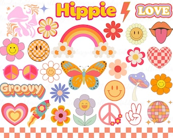 Boho Hippie Svg, Groovy Svg, Retro Svg, Boho Hippie Clipart, Retro Flower Svg, Retro Cut File, Retro Daisy, Boho Flower Svg, Flower Svg