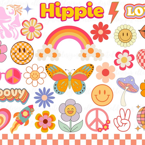 Boho Hippie Svg, Groovy Svg, Retro Svg, Boho Hippie Clipart, Retro Flower Svg, Retro Cut File, Retro Daisy, Boho Flower Svg, Flower Svg