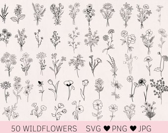 Flower svg, wildflower svg, flower bouquet svg, flower svg bundle, wildflower svg for shirt, instant download, silhouette, cricut, cut file
