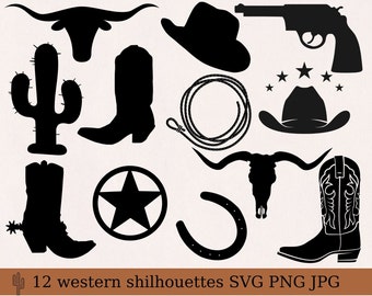 Cowboy svg bundle, cowboy clipart, cowboy hat svg, cowboy boots svg, cow skull svg, horseshoe svg, western svg, western cowboy svg, cut file