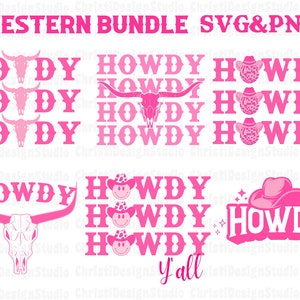 Howdy SVG Bundle, Cowgirl svg, Cowgirl Hut svg, Howdy ihr alle svg, Kuhschädel svg, Western svg, Let's Go Mädchen svg, Cowgirl Stiefel svg, geschnittene Datei