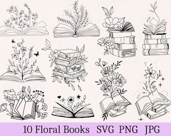 Floral book svg, book with flower svg, book svg, flower svg, book lovers svg, line art svg, flower outline, flower cut file, floral clipart