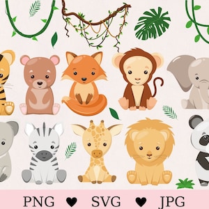 Svg animal de bébé, svg d'animal de bébé de jungle, animal de jungle de paquet, svg d'animal de safari, png d'animal, téléchargement immédiat, cricut, silhouette, fichier coupé