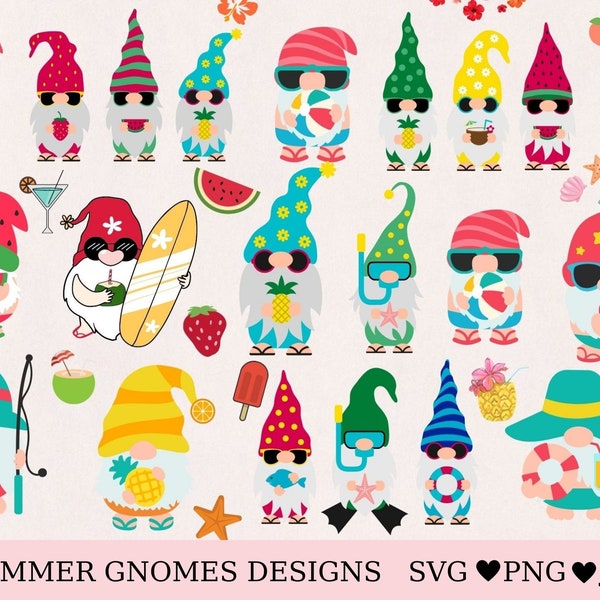 Summer gnome png, gnome bundle, gnome svg, gnome clipart, summer svg, beach svg, instant digital download, cricut, gnome cut file, gnomies