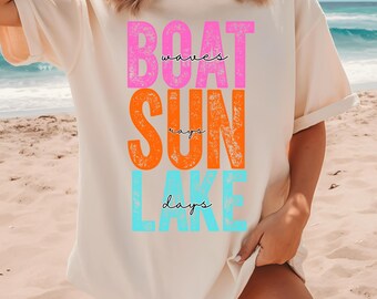 Barco Olas Rayos de Sol Días en el Lago Png, Verano Svg, Verano Retro Png, Playa Png, Hola Verano, Camiseta de Verano Svg, Ambiente de Verano Png, Vida en el Lago Svg
