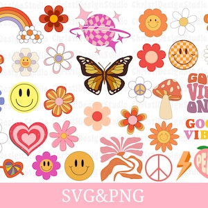 Boho Hippie Schmuck, Retro Schmuck, Groovy Schmuck, Boho Blumen Schmuck, Boho Hippie Clipart, Retro Blumen Schmuck, Retro Schnitt Datei, Blumen Schmuck, Retro Gänseblümchen Schmuck