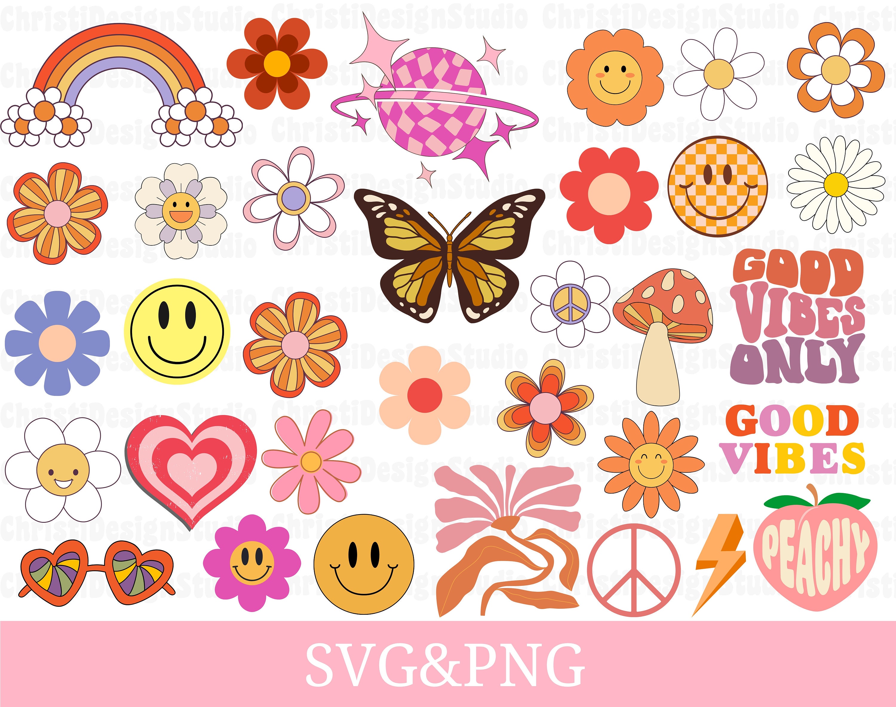 Boho Hippie Svg, Retro Svg, Groovy Svg, Boho Flower Svg, Boho Hippie Clipart, Retro Flower Svg, Retro Cut File, Flower Svg, Retro Daisy Svg