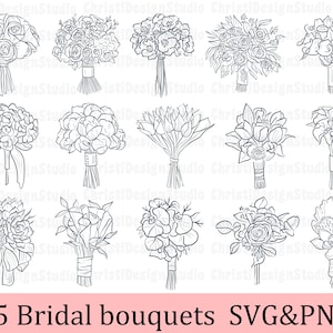 Bruidsboeket Svg bundel, bloemboeket Svg, bruidsboeket Svg, bloem Svg, minimalistische bloemboeket Svg, bruid Svg, bloem gesneden bestanden