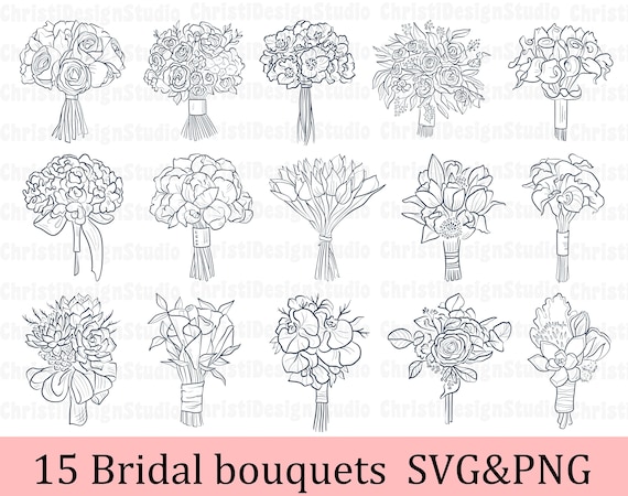 Paquete svg de ramo de novia, svg de ramo de flores, svg de ramo