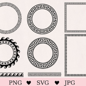 Greek  frames svg, greek key svg, meandros svg, seamless waves svg, greek wave pattern, instant download,  cricut, silhouette, cut file, png