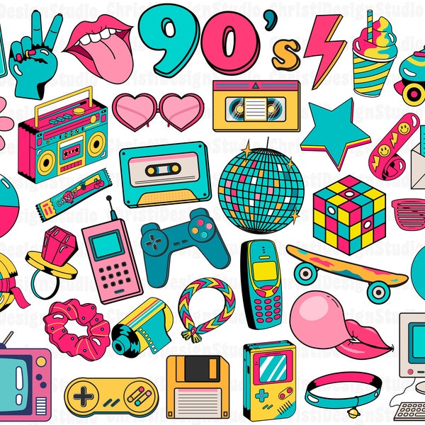 90's Svg Bundle, 90's Party Svg, 90's Clipart, 90's Vibes Svg, Y2K Clipart, Retro 90's Svg, 90's Nostalgia Svg, 80's Svg, 1990s Svg, Cricut