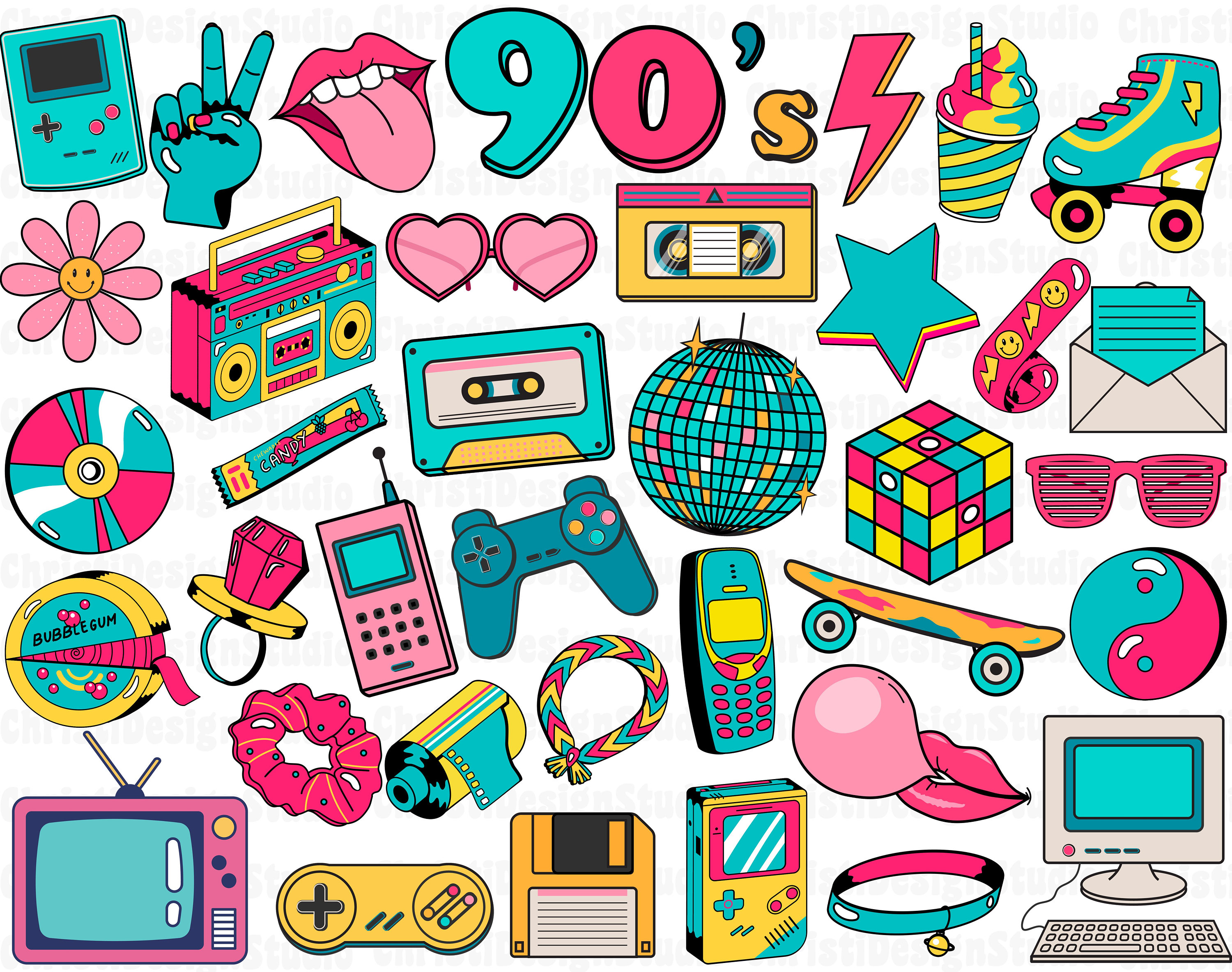 90's Svg Bundle, 90's Party Svg, 90's Clipart, 90's Vibes