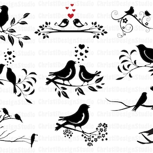 Bundle Svg oiseaux, oiseaux sur le brunch, Svg oiseaux d'amour, Svg couple oiseau, Svg oiseau, oiseau couper fichier, Svg esquisse oiseau, Clipart oiseau, Cricut