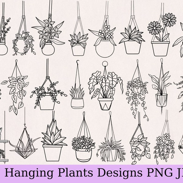 Hanging plants png, hanging plants bundle, hand drawn plants, potted plants png, plants png file, digital download, plants cut file, cricut