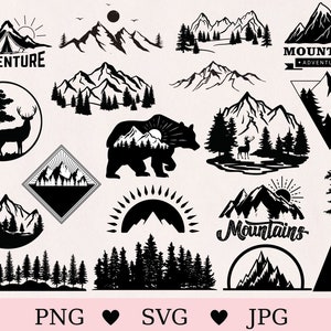 Berge svg, Berge Bündel, Wald svg, Abenteuer svg, Kiefern svg, Baumform, Mond, sofort Download, Cricut, Silhouette, Cut File
