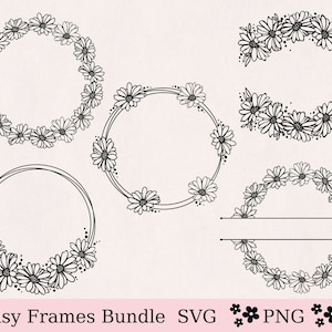 Daisy frame svg, frame bundle svg, circle frame svg, split monogram svg, flower svg, daisy svg, daisy cut file, cricut, instant download