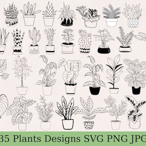 Plantas svg, paquete de plantas, plantas de interior svg, plantas dibujadas a mano, plantas en macetas svg, archivo svg de plantas, descarga digital, archivo de corte de plantas, cricut