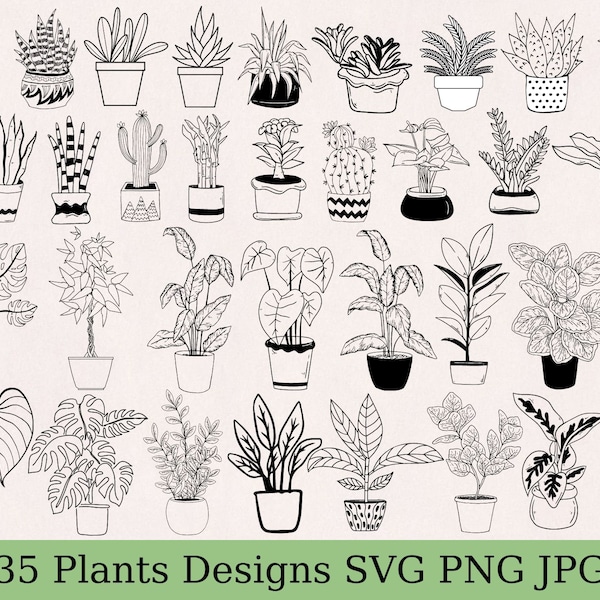 Plants svg, plants bundle, houseplant svg, hand drawn plants, potted plants svg, plants svg file, digital download, plants cut file, cricut