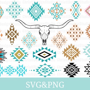 Lot aztèque de Svg, Svg de crâne de taureau aztèque, Svg de crâne de vache, Svg de motif aztèque, Svg de motif tribal, Svg de l'ouest, Svg d'éléments du sud-ouest
