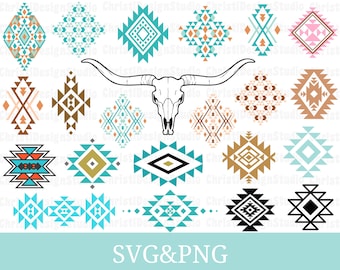 Aztec Svg Bundle, Aztec Bull Skull Svg, Cow Skull Svg, Aztec Pattern Svg, Tribal Pattern Svg, Western Svg, Southwestern Elements Svg