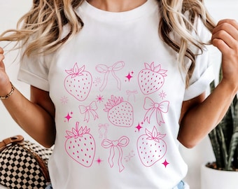 Coqueta de fresa PNG, Coqueta de lazo PNG, Fresa SVG, Vibras de verano PNG, Camiseta de verano SVG, Coqueta de verano SVG, Camiseta de verano linda y femenina