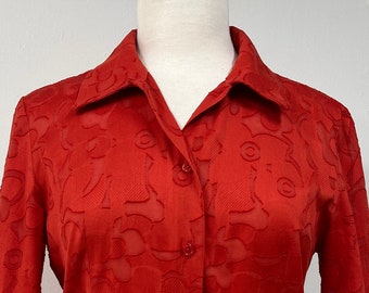Women's Shirt Red Cotton Burnout