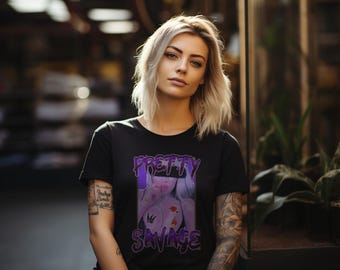 Pretty Savage Black Graphic Tee - Premium Quality | Unisex Casual T-Shirt | Bold Artistic Design
