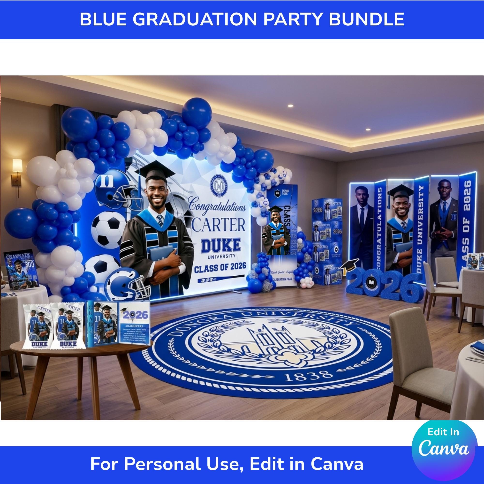 Blue Graduation Party Decorations Bundle 2026 Editable Canva Templates ...