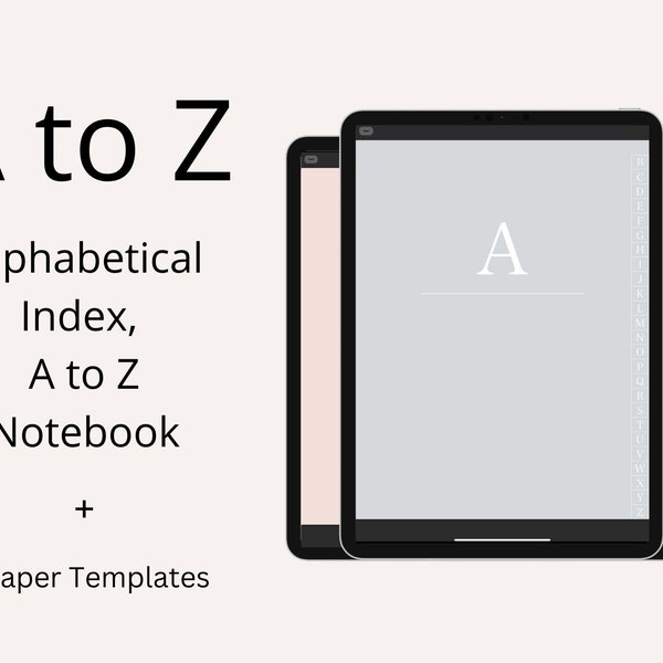 A to Z Digital Notebook Filing System, Alphabetic Index Notebook, Vocabulary Notebook for goodnotes and remarkable