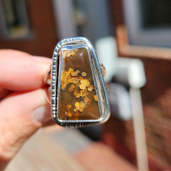 Brown Polka Dot Agate Ring- size 9- made using .925 sterling silver and a self collected, hand cut stone