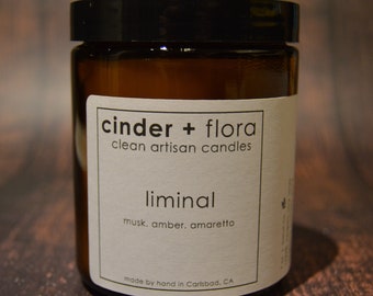 liminal : bougie de soja oud ambre dans un bocal en verre ambré * propre, végétalien, non toxique, sans plomb, parfum doux *