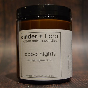 cabo nights : bougie de soja à l'agave et aux agrumes dans un bocal en verre ambré * parfum doux, propre, végétalien, non toxique, sans plomb *