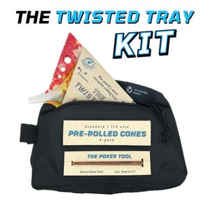Rolling Tray Kit | The Twisted Tray Bundle With Extra Packing Tool, Pre Rolled Cones, and Stash Bag Included Color: Spectra