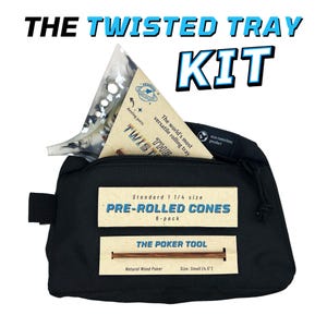 Rolling Tray Kit | The Twisted Tray Bundle With Extra Packing Tool, Pre Rolled Cones, and Stash Bag Included Color: Light Speed