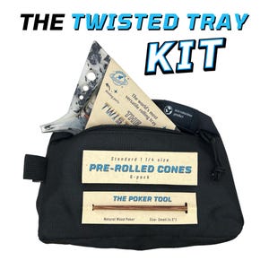 Rolling Tray Kit | The Twisted Tray Bundle With Extra Packing Tool, Pre Rolled Cones, and Stash Bag Included Color: Dark Matter